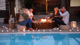 Stylish fireplace-table Augoust Brasero Lounge, corten, with drawer