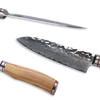 Japoniško Damasko plieno peilis OLEIO Zayiko, Olive Series, Santoku, 17,5 cm