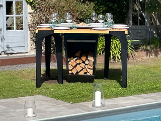 Fire pit with table and cooking plate Augoust Plancha Table