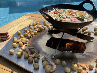 Fire pit with table and cooking plate Augoust Plancha Table